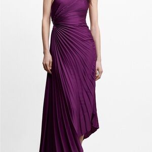 MANGO Purple Pleated Dress